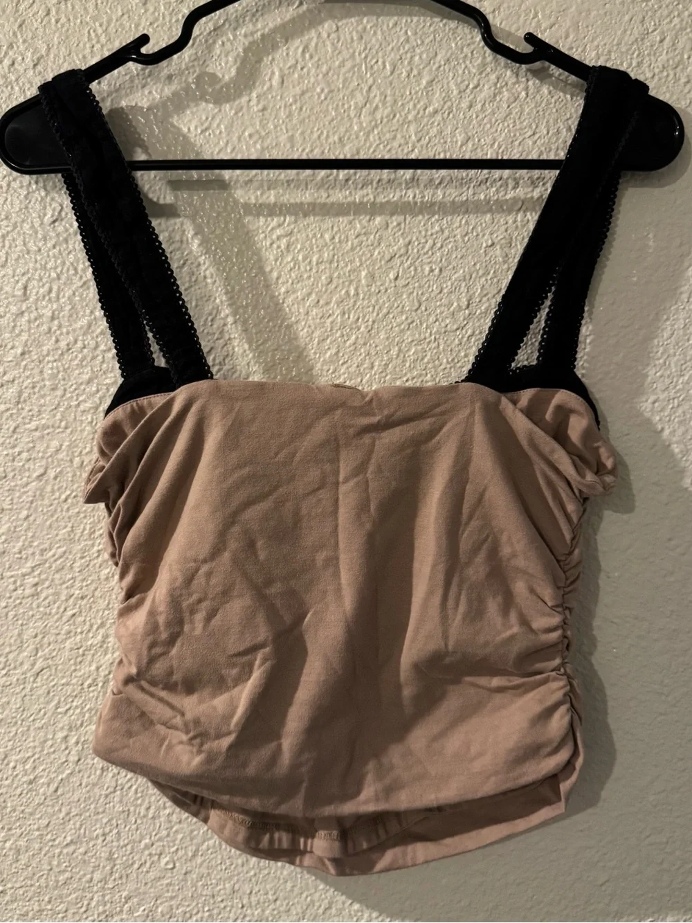 Free People Beige Cropped Layered Tank with Black Straps